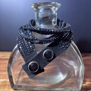 Black Swarovski Leather Wrap Bracelet